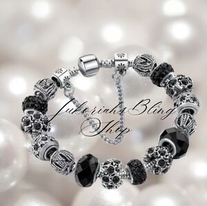 Elegant Black and Silver Charm Bracelet